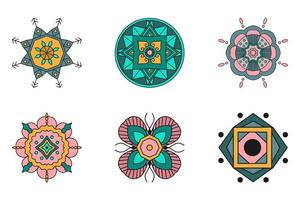 uppsättning vektor geometriska färgglada kontur ornament. illustration för tatuering, logotyp, yogacenter, indisk festival och mer. vektor ornament isolerad på en vit bakgrund.