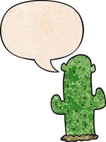 Cartoon-Kaktus und Sprechblase im Retro-Textur-Stil vektor