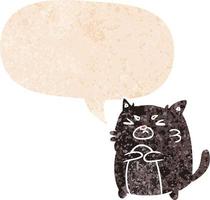 Cartoon wütende Katze und Sprechblase im strukturierten Retro-Stil vektor