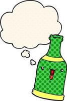 Cartoon-Bierflasche und Gedankenblase im Comic-Stil vektor