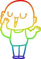 Regenbogen-Gradientenlinie, die einen glücklichen Cartoon-glatzköpfigen Mann zeichnet, der gähnt vektor