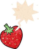 Cartoon-Erdbeere und Sprechblase im strukturierten Retro-Stil vektor