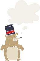 tecknad björn i hög hatt och tankebubbla i retrostil vektor