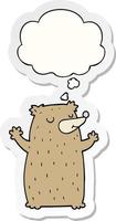 tecknad björn och tankebubbla som ett tryckt klistermärke vektor