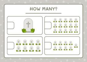 hur många gravsten, spel för barn. vektor illustration, utskrivbart kalkylblad