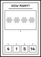 hur många snöflinga, spel för barn. vektor illustration, utskrivbart kalkylblad