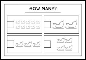 wie viele weihnachtsmann-schlitten, spiel für kinder. Vektorillustration, druckbares Arbeitsblatt vektor