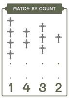 Spiel nach Zählung des christlichen Kreuzes, Spiel für Kinder. Vektorillustration, druckbares Arbeitsblatt