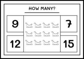 wie viele weihnachtsmann-schlitten, spiel für kinder. Vektorillustration, druckbares Arbeitsblatt vektor