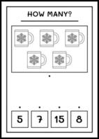 Wie viele Weihnachtsbecher, Spiel für Kinder. Vektorillustration, druckbares Arbeitsblatt vektor