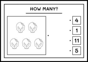 hur många skalle, spel för barn. vektor illustration, utskrivbart kalkylblad