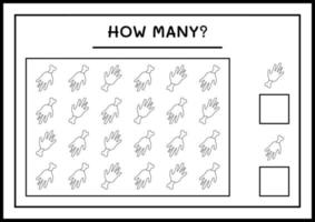 hur många zombiehand, spel för barn. vektor illustration, utskrivbart kalkylblad