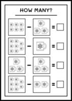 Wie viele Weihnachtsbecher, Spiel für Kinder. Vektorillustration, druckbares Arbeitsblatt vektor