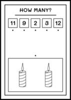 hur många julljus, spel för barn. vektor illustration, utskrivbart kalkylblad