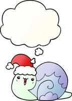 niedliche cartoon-weihnachtsschnecke und gedankenblase in glattem farbverlauf vektor