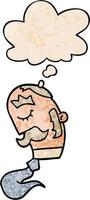 Cartoon-Mann mit Schnurrbart und Gedankenblase im Grunge-Texturmuster-Stil vektor