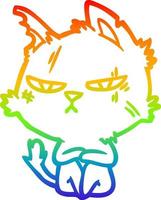 Regenbogen-Gradientenlinie, die eine harte Cartoon-Katze zeichnet vektor