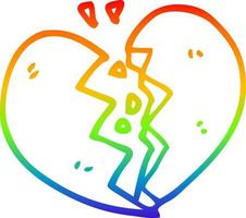 Regenbogen-Gradientenlinie Zeichnung Cartoon gebrochenes Herz vektor