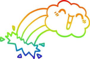 Regenbogen-Gradientenlinie Zeichnung Cartoon-Regenbogen-Regenwolke vektor