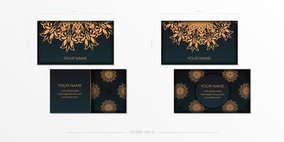 dunkelgrüne visitenkartenschablone. dekorative visitenkartenornamente, orientalisches muster, vektorillustration. vektor