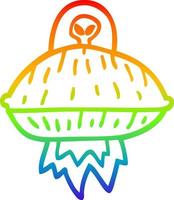 Regenbogen-Gradientenlinie Zeichnung Cartoon-Alien-Raumschiff vektor