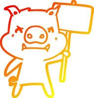 Warme Gradientenlinie mit wütendem Cartoon-Schwein, das protestiert vektor