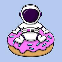 niedlicher astronaut auf donut-cartoon-vektor-symbol-illustration. flaches karikaturkonzept des wissenschaftslebensmittels vektor