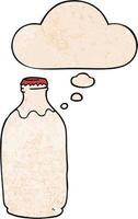 Cartoon-Milchflasche und Gedankenblase im Grunge-Texturmuster-Stil vektor