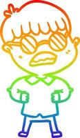 regnbågsgradient linjeteckning tecknad pojke bär glasögon vektor