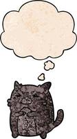 tecknad arg katt och tankebubbla i grunge texturmönsterstil vektor