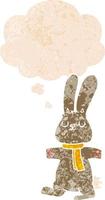 Cartoon-Kaninchen und Gedankenblase im strukturierten Retro-Stil vektor