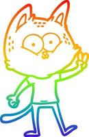 Regenbogen-Gradientenlinie Zeichnung Cartoon-Katze mit Peace-Zeichen vektor