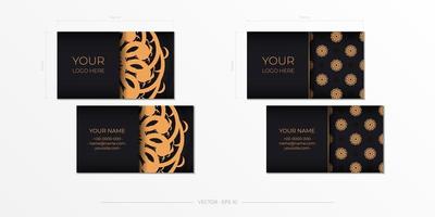 schwarze luxusvisitenkarten mit dekorativen verzierungen visitenkarten, orientalisches muster, illustration. druckfertig, erfüllen die Anforderungen der Druckerei. vektor