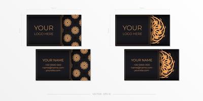 schwarze luxusvisitenkarten mit dekorativen verzierungen visitenkarten, orientalisches muster, illustration. druckfertig, erfüllen die Anforderungen der Druckerei.