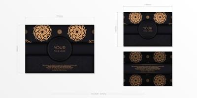 luxuriöse schwarze rechteckige Postkartenvorlage mit abstraktem Mandala-Ornament. elegante und klassische vektorelemente eignen sich hervorragend zur dekoration. vektor
