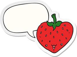tecknad jordgubbe och pratbubbla klistermärke vektor