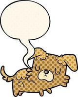 tecknad liten hund och pratbubbla i serietidningsstil vektor