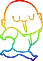 Regenbogen-Gradientenlinie, die einen glücklichen Cartoon-glatzköpfigen Mann zeichnet vektor