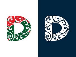 kreativa jul bokstav d logotypdesigner. vektor