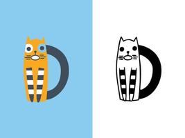 söta katter bokstaven d-logotypdesigner. vektor