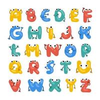 gelee englisches alphabet mit süßen händen und augen vektor