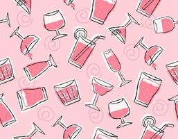 dricksglas mönster med rosa färg abstrakt hand rita vektor