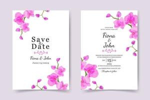 Vorlage für Hochzeitseinladungskarten. schönes orchideenblumenaquarell vektor