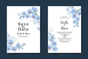 Vorlage für Hochzeitseinladungskarten. schönes orchideenblumenaquarell vektor