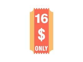 Nur 16-Dollar-Coupon-Schild oder Etikett oder Rabatt-Gutschein-Sparetikett, mit Coupon-Vektorillustration Sommerangebot endet am Wochenende vektor