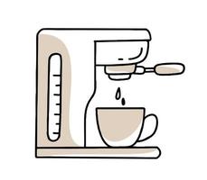 Johannisbrotkaffeemaschine Doodle Clipart in schwarz-beiger Vektorgrafik im handgezeichneten Stil vektor