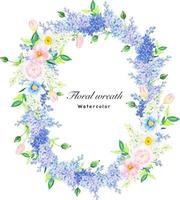 blomkrans med lila, sommarblommor, akvarellillustration vektor