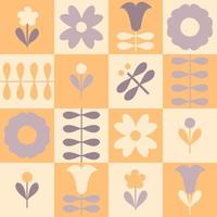 Hippie ästhetisches nahtloses Muster mit Blumen im Stil der 1970er Jahre. vektor