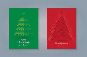 god jul gratulationskort design. grön och röd julgran och snö vektor