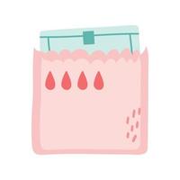 feminina bindor i förpackning. engångs menstruationsservett i öppen förpackning för kvinnor mens. hygienplasthanddukar för menstruation. vektor